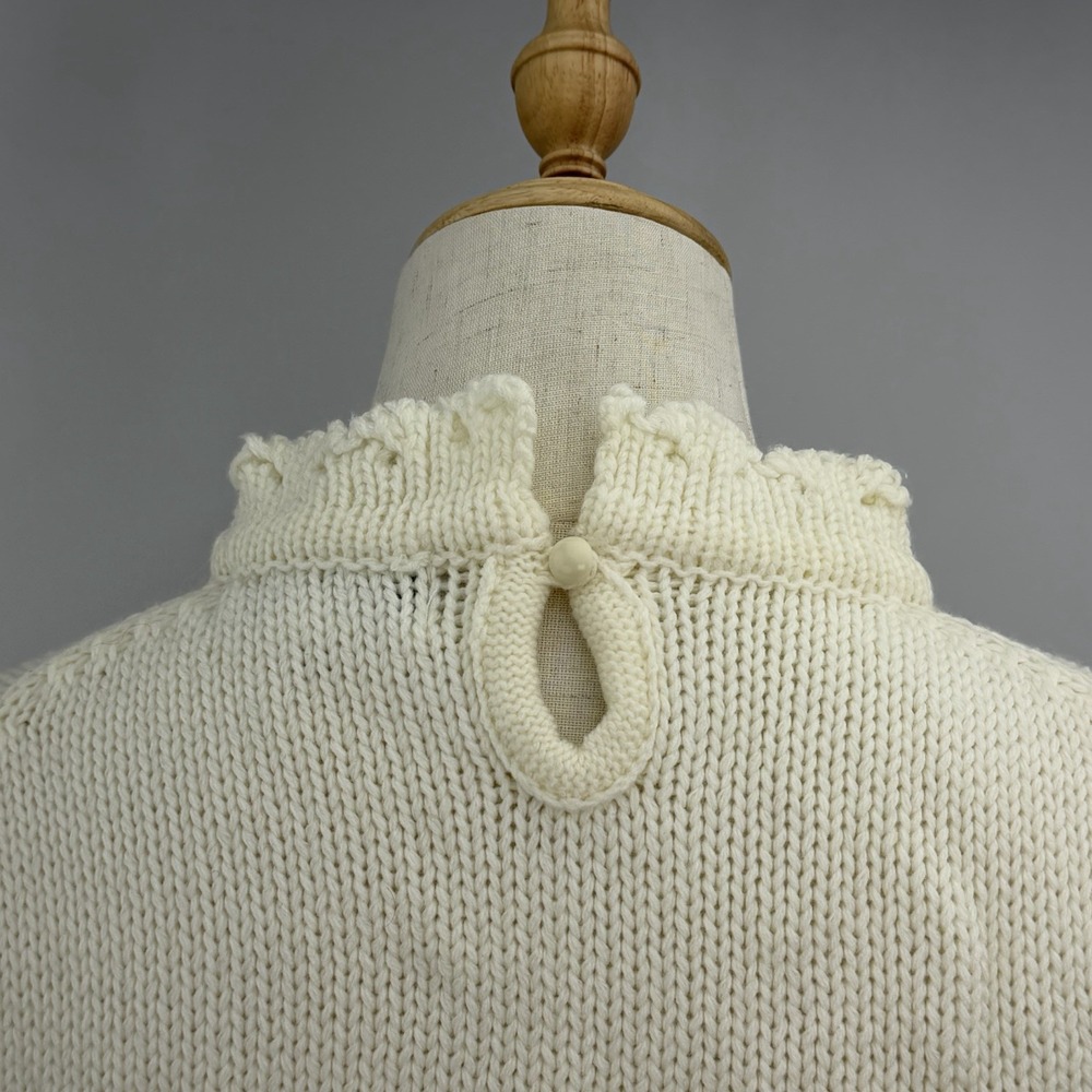 Vintage 80s Floral Knit Sweater 3D Bobble Mock Neck Cottagecore Size Medium - Picture 5 of 6